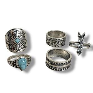 Free People Count Your Lucky Stars Ring Set in Silver Blue